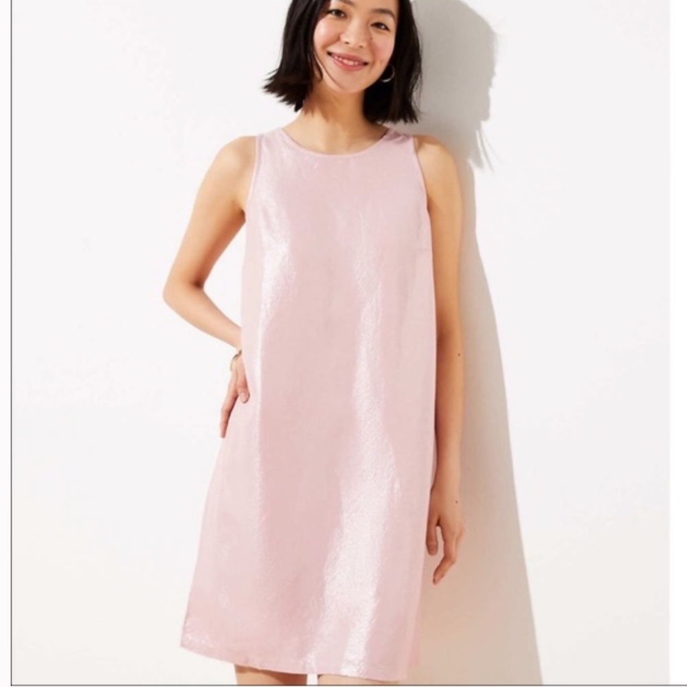 NEW Loft Linen Pink Shimmer Shift Dress w/Cutout Back - Coastal Grandma 2